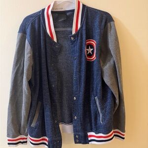 Blue and Gray Captain America Varsity Jacket